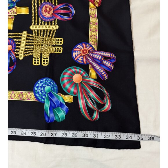 Vintage Hermes Les Rubans Du Cheval 100% Silk Ribbons Black Signed J. Metz 1993 - Picture 9 of 10